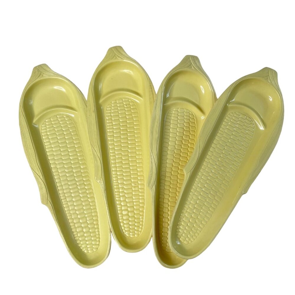 Beacon Plastic Corn on the Cob Trays Lime Yellow Plates Vintage Retro Set of 4 u